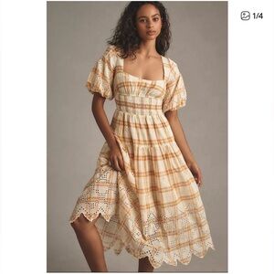 Anthropologie Yellow Checkered Midi Dress